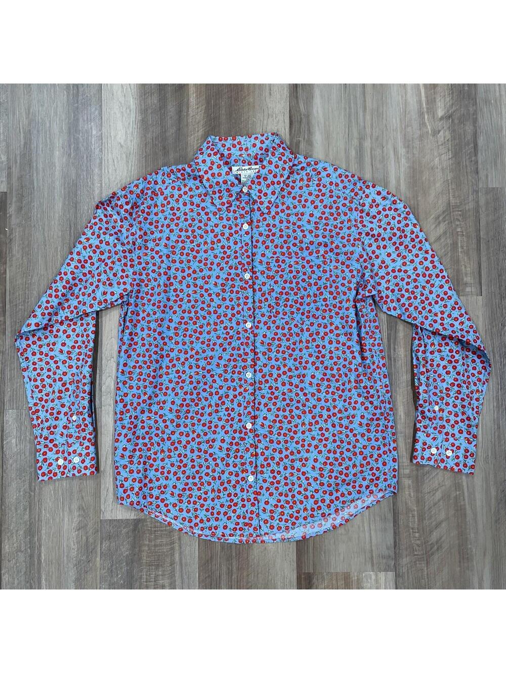 Vintage Y2K Eddie Bauer Boho Ditsy Floral Cotton Button Up Down Shirt SMALL
